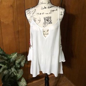 Nu Label Cold Shoulder Crinkle Blouse